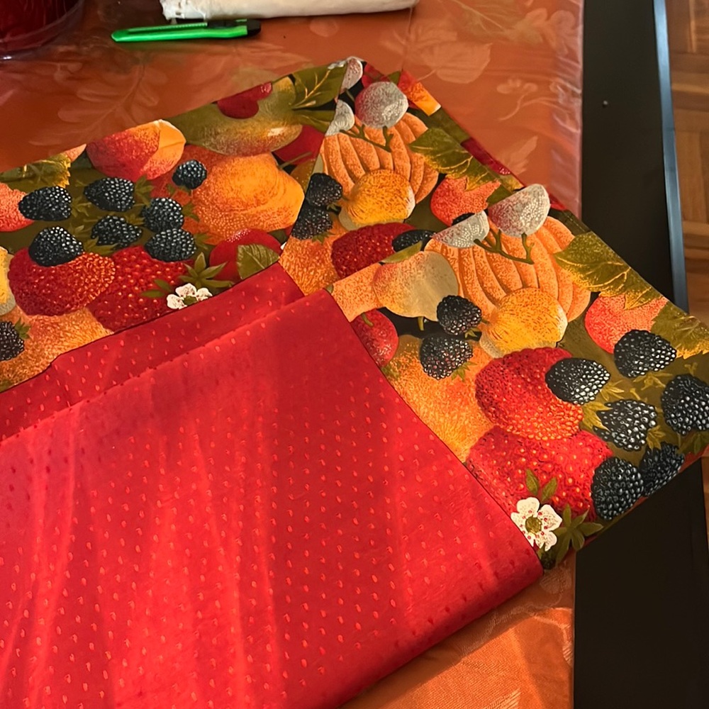 French country brick red and fruit tablecloth and napkins